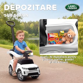 AIYAPLAY Mașinuță de Împins pentru Copii LAND ROVER DISCOVERY, 2-în-1 cu Mâner și Barieră de Siguranță, Alb | Aosom Romania