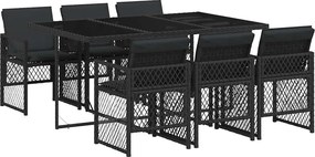 vidaXL Set mobilier de grădină cu perne, 7 piese, negru, poliratan