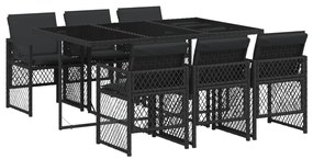 3210727 vidaXL Set mobilier de grădină cu perne, 7 piese, negru, poliratan