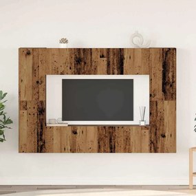 vidaXL Set comodă TV cu raft Pe perete cu depozitare cu ușă 8 pcs Lemn vechi 60 x 30 x 30 cm