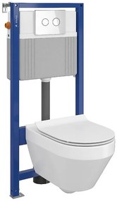 Set vas wc suspendat Crea oval cu capac soft close, rezervor incastrat pneumatic Aqua 52 si clapeta sticla alba