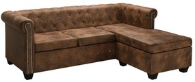 275223 vidaXL Canapea Chesterfield formă L, piele întoarsă artificială, maro