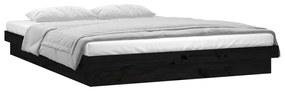 Cadru de pat dublu 4FT6 cu LED, negru, 135x190 cm, lemn masiv Negru, 135 x 190 cm