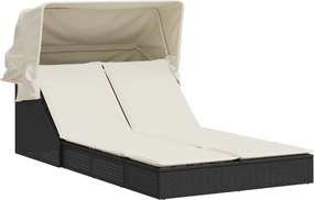 vidaXL Șezlong dublu cu baldachin și perne, negru, poliratan