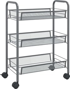 vidaXL Cărucior de bucătărie, 3 niveluri, gri, 46x26x64 cm, fier