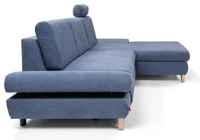 Colțar extensibil tapițat AVESTA, în formă L, cu spațiu de depozitare, orientare pe dreapta, albastru