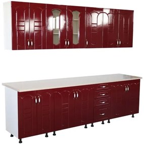 Bucatarie Zebra 260 cm din MDF Rosu Tulip cu blat termoizolant Alb / Bej
