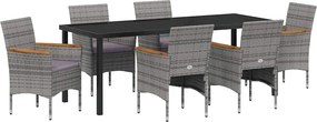 vidaXL Set de masă pentru grădină cu pernă 7 pcs Gri poliratan