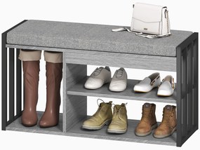 HOMCOM Suport pentru pantofi cu bancă de ședere, mobilier de hol pentru pantofi, dulap cu design în 3 trepte, pentru hol, intrare, camera de zi, dormitor, Gri | Aosom Romania