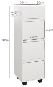 HOMCOM Mobilier de depozitare pentru baie cu 4 compartimente, 3 sertare și suport pentru prosoape, dim. 35 x 30 x 90 cm, alb | Aosom Romania