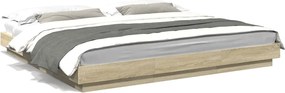 vidaXL Cadru de pat cu LED stejar sonoma 200x200 cm lemn prelucrat