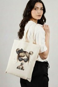 Sacosa de Panza pentru Cumparaturi, Geanta Tote, model The rolling girl 38 x 34.5 cm, Alba, BEKZ®