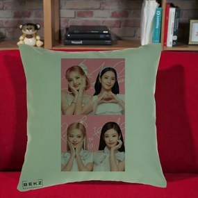 Perna Personalizata K-pop BLACKPINK Colaj Roz, 40x40 cm, Verde, Husa Detasabila, Perna Inclusa, BEKZ®