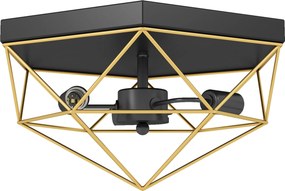 HOMCOM Lampă de Tavan Stil Industrial Geometrică cu 3 Suporturi E27 pentru Becuri LED, Negru și Auriu | Aosom Romania
