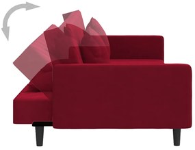 Canapea extensibila 2 locuri,2 pernetaburet, rosu vin, catifea Bordo, Cu scaunel pentru picioare