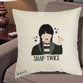 Perna Personalizata Wednesday Snap Twice, 40x40 cm, Ecru, Husa Detasabila, Perna Inclusa, BEKZ®