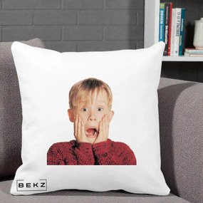 Perna Decorativa Kevin Singur Acasa, 40x40 cm, Alba Mata, Husa Detasabila, Perna Inclusa, BEKZ®