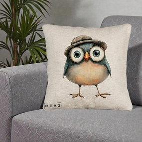 Perna Decorativa Pui cu Palarie Rotunda, 40x40 cm, Bej Canapea, Husa Detasabila, Perna Inclusa, BEKZ®