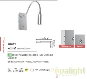 Aplica perete LED cu reader si USB charger JULIET 41025