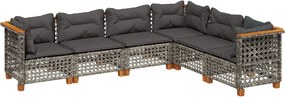 vidaXL Set mobilier grădină cu perne, 6 piese, gri, poliratan