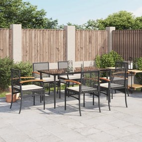 vidaXL Set mobilier de grădină cu perne, 7 piese, negru, poliratan