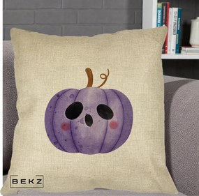 Perna Decorativa Dovleac Halloween Mov Kawaii, 40x40 cm, Crem, Husa Detasabila, Perna Inclusa, BEKZ®