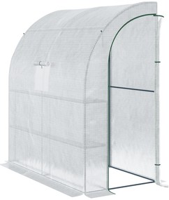 Outsunny Seră de grădină PE cu rafturi 3 nivele, seră de balcon, pânză consolidată 140 g/m², structură din oțel, 2 uși rulabile cu fermoar, pentru legume plante flori, 200 x 100 x 215 cm, alb | Aosom Romania