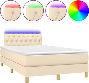 vidaXL Pat cu arcuri, saltea și LED, crem, 120x200 cm, textil