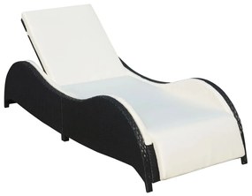 vidaXL Șezlong de plajă cu pernă, negru, poliratan