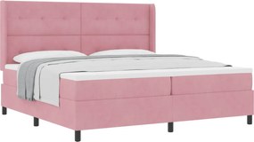 vidaXL Pat cu arcuri cu saltea cu headboard Roz 200 x 200 cm Catifea