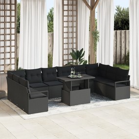 vidaXL Set de grădină 11 piese cu perne din ratan negru