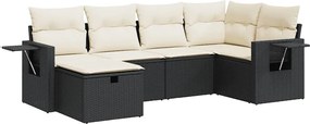 vidaXL Set mobilier de grădină cu perne, 6 piese, negru, poliratan