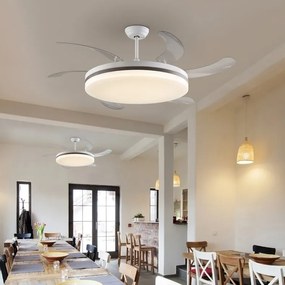 Lustra LED cu Ventilator si telecomanda, lame retractabile Vento alb/ bronz