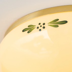Plafoniera clasica Landhaus 28cm alama satin/ sticla champagne decor verde