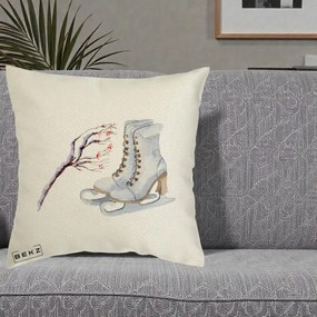 Perna Decorativa Patine cu Ramuri Inzapezite, 40x40 cm, Ecru, Husa Detasabila, Perna Inclusa, BEKZ®