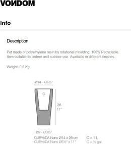 Ghiveci plante design decorativ modern interior / exterior CURVADA mini 14x28cm