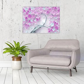 Tablouri cu flori pe trunchi argintiu - abstract (70x50 cm)