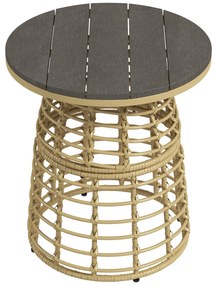 Outsunny Masă de cafea de grădină rotundă din rășină aspect răchită metal și blat compozit, dim. Ø45 x 50H cm | Aosom Romania