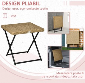 Outsunny Masuta pentru Gradina Pliabila din Ratan Sintetic si Otel, Masuta pentru Exterior Economie Spatiu 40x40x40cm, Culoare Ratan Natural