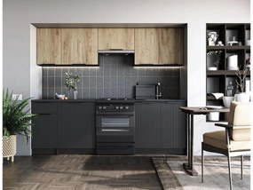 Bucătărie 240 cm Emoly (stejar artisan + negru). Promo -6%. 1092425
