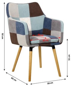 Fotoliu cu design Patchwork Albastru-Bej / Fag, LANDOR