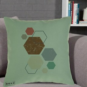 Perna Decorativa Geometric Hexagoane Multicolor, 40x40 cm, Verde, Husa Detasabila, Perna Inclusa, BEKZ®
