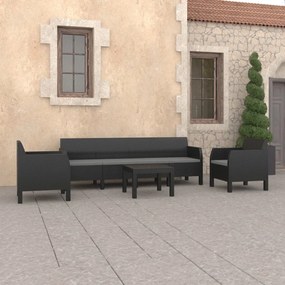 3079676 vidaXL Set mobilier de grădină cu perne, 4 piese, antracit, PP ratan