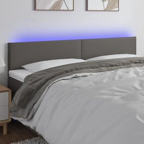 3121444 vidaXL Tăblie de pat cu LED, gri, 200x5x78/88 cm, piele ecologică