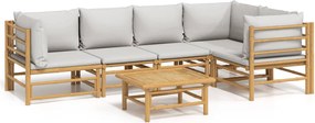 vidaXL Set mobilier de grădină cu perne gri deschis, 6 piese, bambus