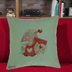 Cadou Romantic - Perna Personalizata I Love You Gnome Valentine cu Scrisoare, 40x40 cm, Verde, Husa Detasabila, Perna Inclusa, BEKZ®