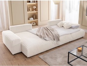 Colțar crem extensibil/cu spațiu de depozitare cu tapițerie din catifea reiată (în formă de "U") Sarina – Ropez