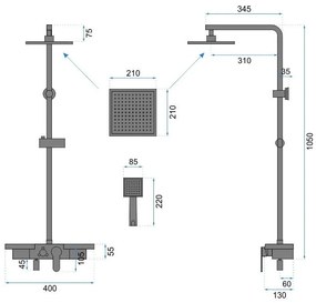 Baterie pentru dus Bravo negru mat - H 105 cm
