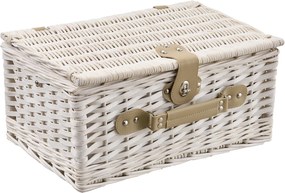 [casa.pro]® Cos picnic 4 persoane,  40 x 28 x 19 cm, rachita/poliuretan-imitatie piele/textil, alb