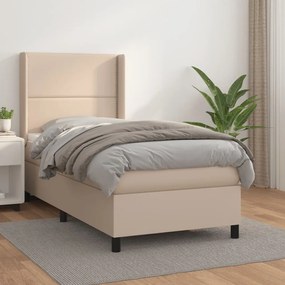 3132422 vidaXL Pat box spring cu saltea, cappuccino, 90x200 cm piele ecologică